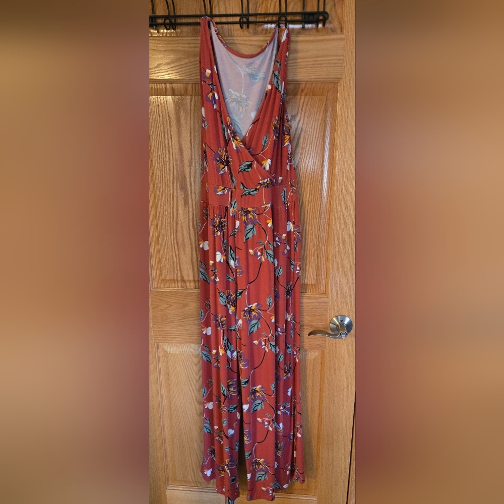 Market & Spruce Rust Floral V-Neck Jumpsuit